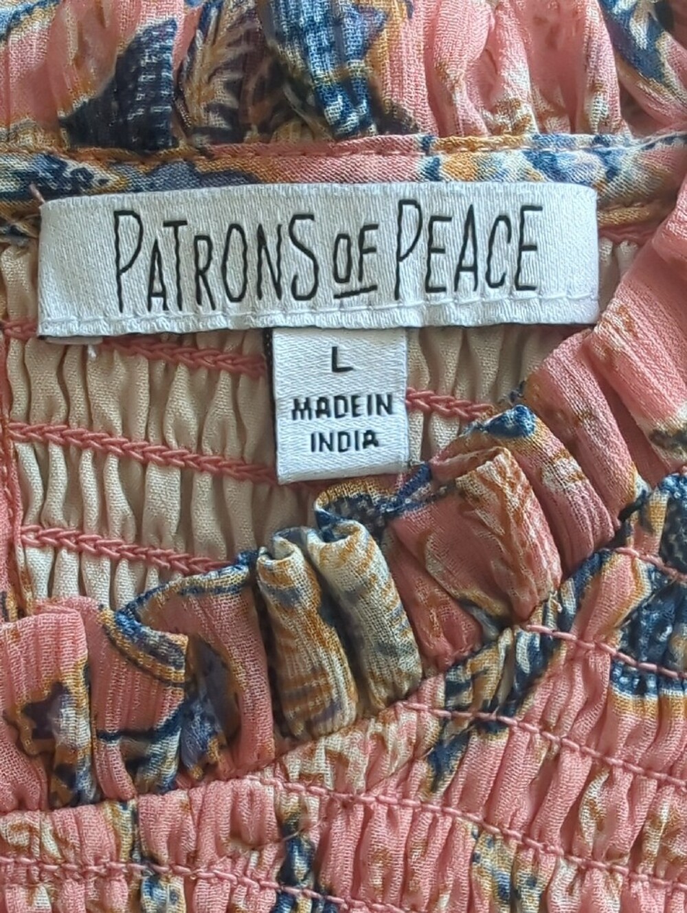 Patrons of Peace Boho Smocked Peplum Floral Blouse Pink Blue Cottagecore LARGE - Picture 3 of 13